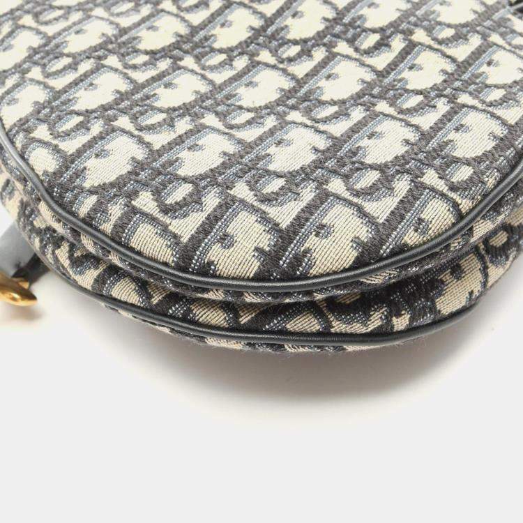 Pre Owned Christian Dior Dior Saddlebag Oblique Jacquard Handbag Canvas And Leather Beige Navy