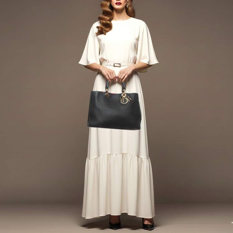 Pre Owned Dior Diorissimo Large Black Leather Shopper Tote