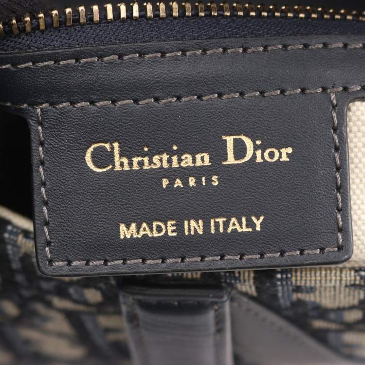 Pre Owned Christian Dior Dior Saddlebag Oblique Jacquard Handbag Canvas And Leather Beige Navy Black