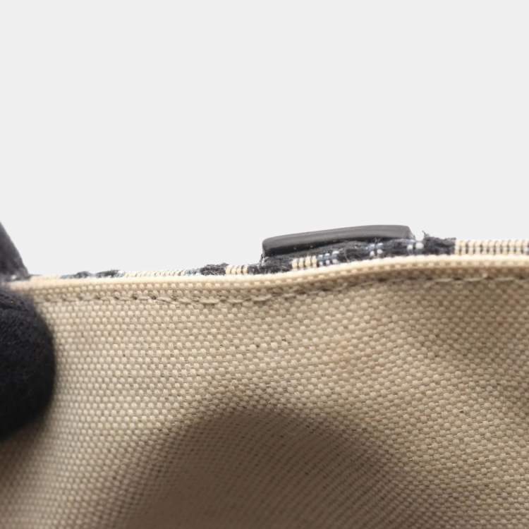 Pre Owned Christian Dior Dior Saddlebag Oblique Jacquard Handbag Canvas And Leather Beige Navy Black