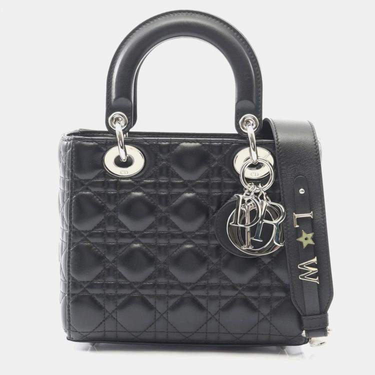 Pre Owned Christian Dior Dior Lady Dior My Abcdior Lady Small Cannage Handbag Leather Black