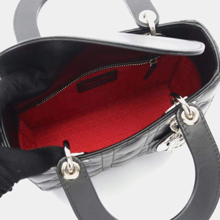 Pre Owned Christian Dior Dior Lady Dior My Abcdior Lady Small Cannage Handbag Leather Black