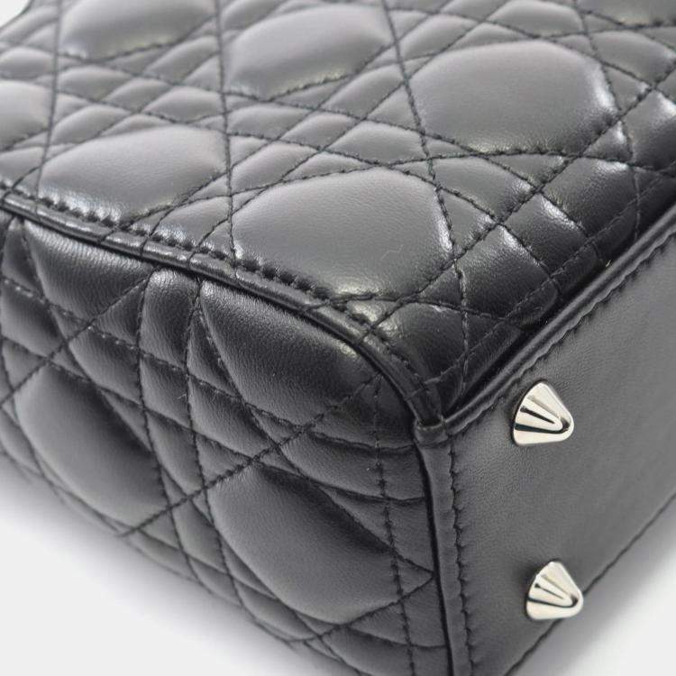 Pre Owned Christian Dior Dior Lady Dior My Abcdior Lady Small Cannage Handbag Leather Black