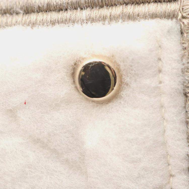 Pre Owned Christian Dior Dior Lady D-Lite Medium Handbag Canvas And Shearling White Beige Black