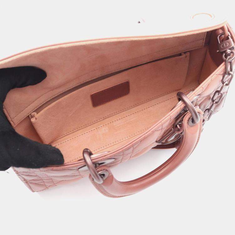 Pre Owned Christian Dior Dior Lady D-Joy Medium Cannage Handbag Leather Pink