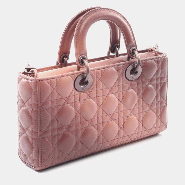Pre Owned Christian Dior Dior Lady D-Joy Medium Cannage Handbag Leather Pink
