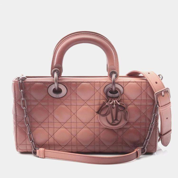 Pre Owned Christian Dior Dior Lady D-Joy Medium Cannage Handbag Leather Pink
