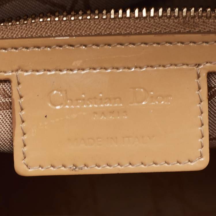 Pre Owned Dior Lady Dior Large Beige Cannage Patent Leather Tote