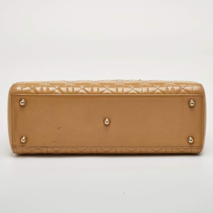 Pre Owned Dior Lady Dior Large Beige Cannage Patent Leather Tote