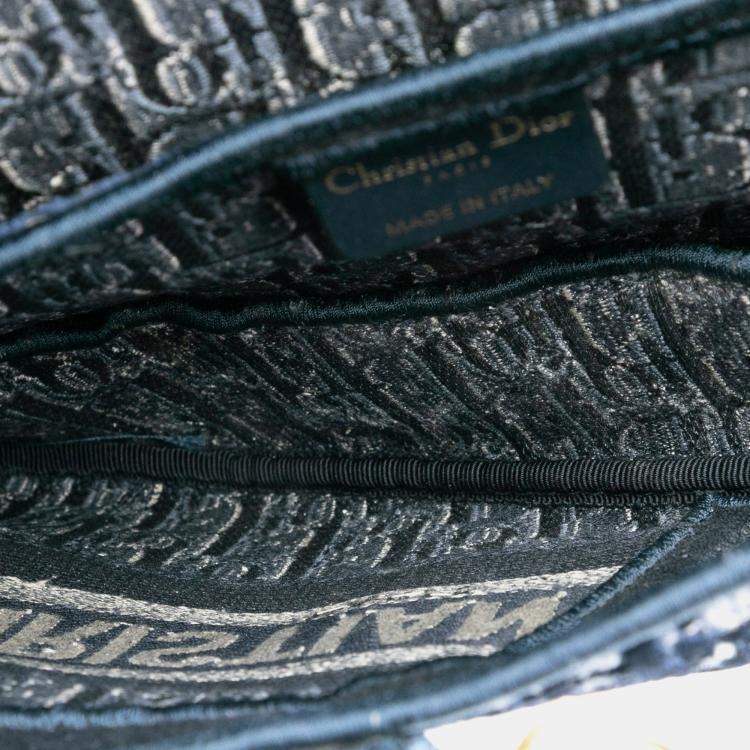 Pre Owned Dior Blue Oblique Embroidered Canvas Saddle Bag