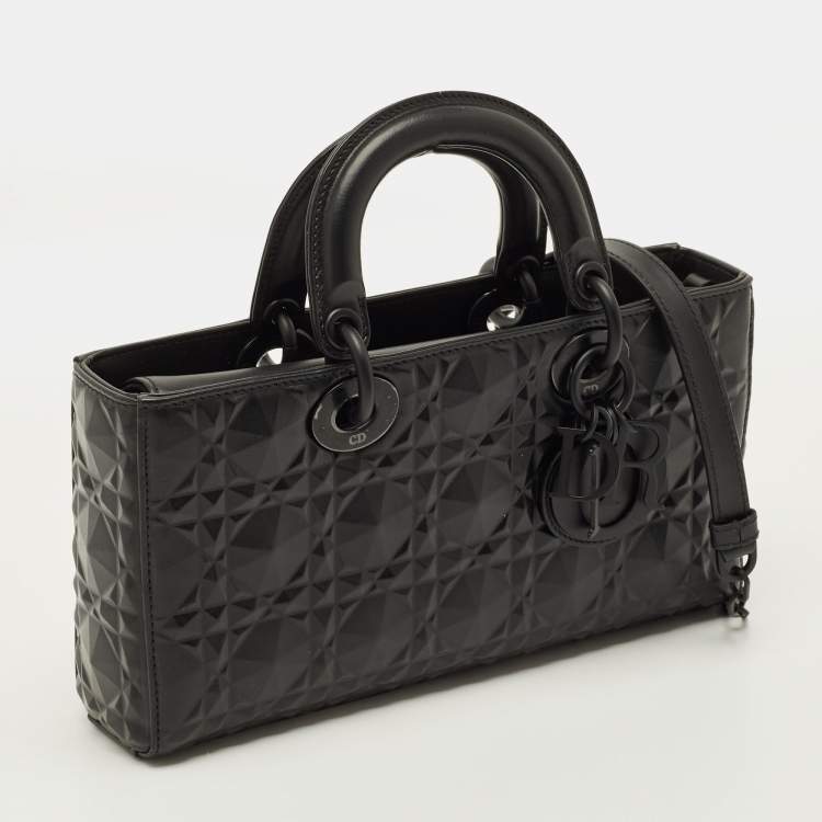 Pre Owned Dior Lady D-Joy Medium Black Cannage Diamond Leather Tote
