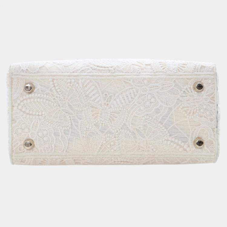 Pre Owned Dior White Medium Embroidered Lace 3D Macrame Lady D Lite