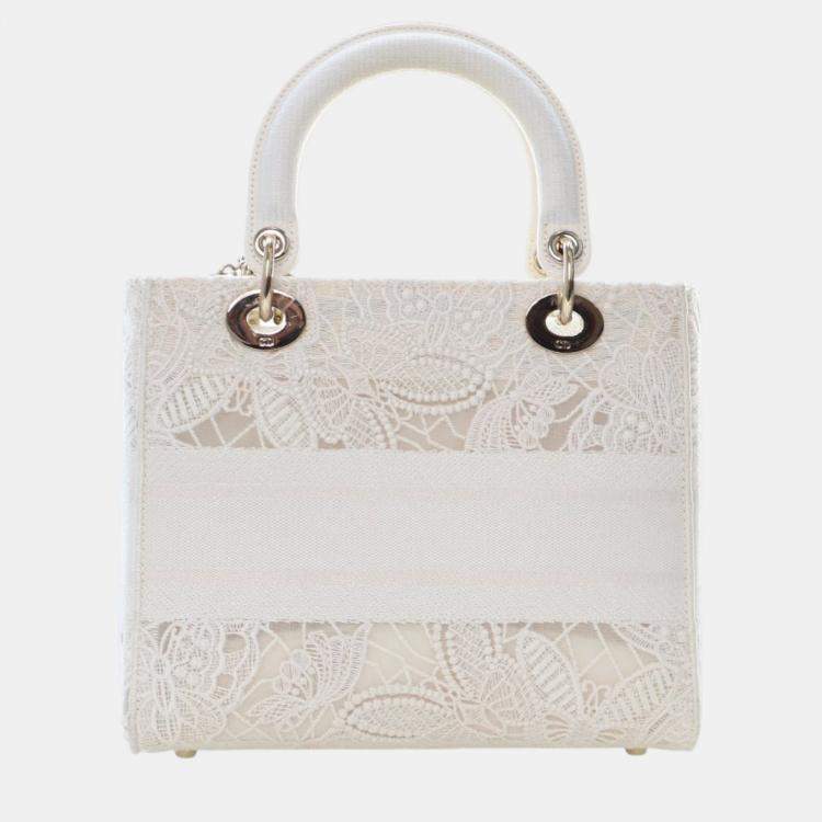Pre Owned Dior White Medium Embroidered Lace 3D Macrame Lady D Lite