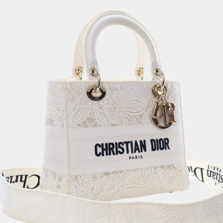Pre Owned Dior White Medium Embroidered Lace 3D Macrame Lady D Lite