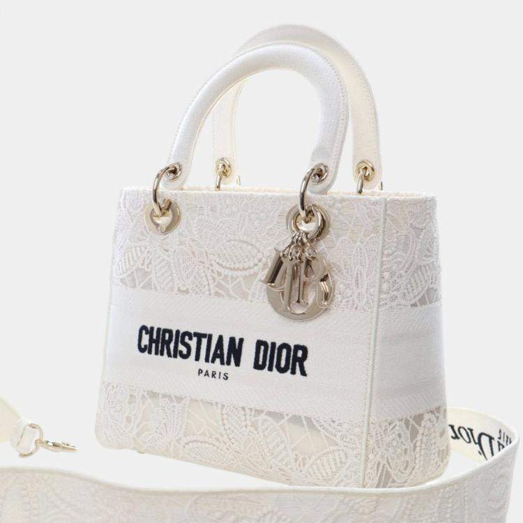 Pre Owned Dior White Medium Embroidered Lace 3D Macrame Lady D Lite