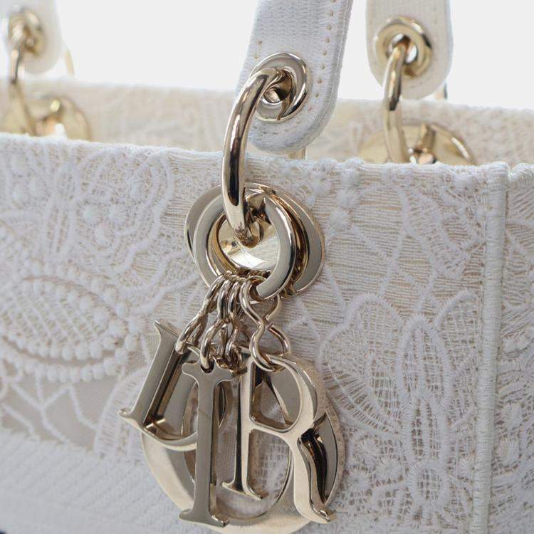 Pre Owned Dior White Medium Embroidered Lace 3D Macrame Lady D Lite