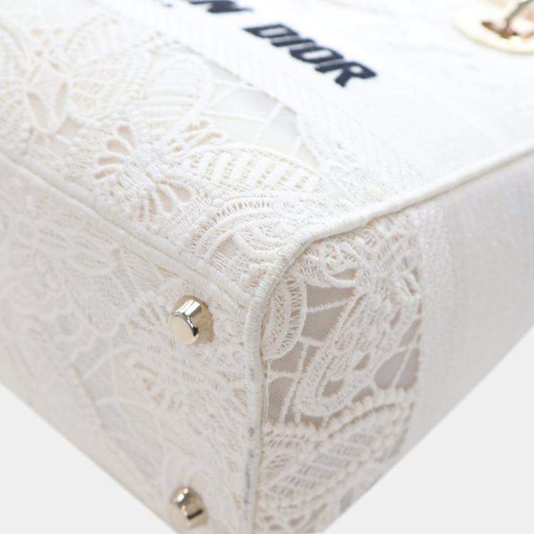 Pre Owned Dior White Medium Embroidered Lace 3D Macrame Lady D Lite