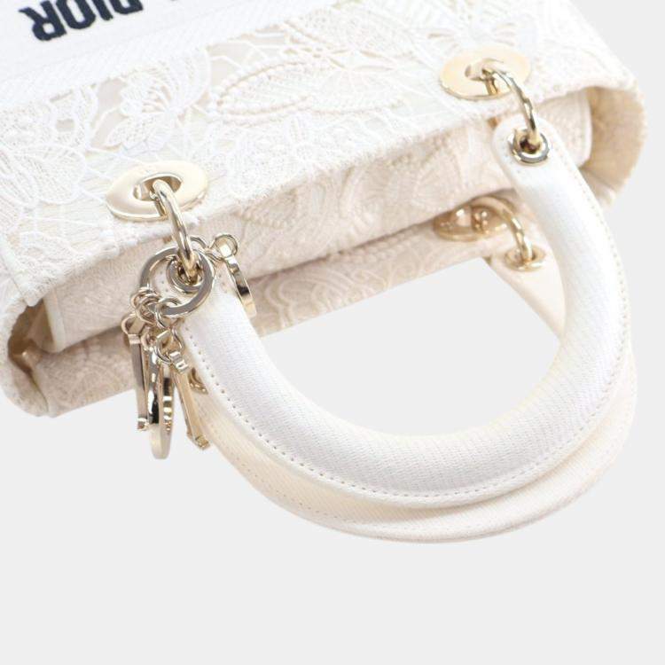 Pre Owned Dior White Medium Embroidered Lace 3D Macrame Lady D Lite