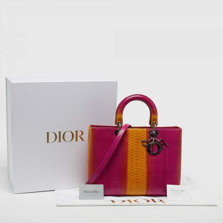 Pre Owned Dior Lady Dior Large Tricolor Python Tote