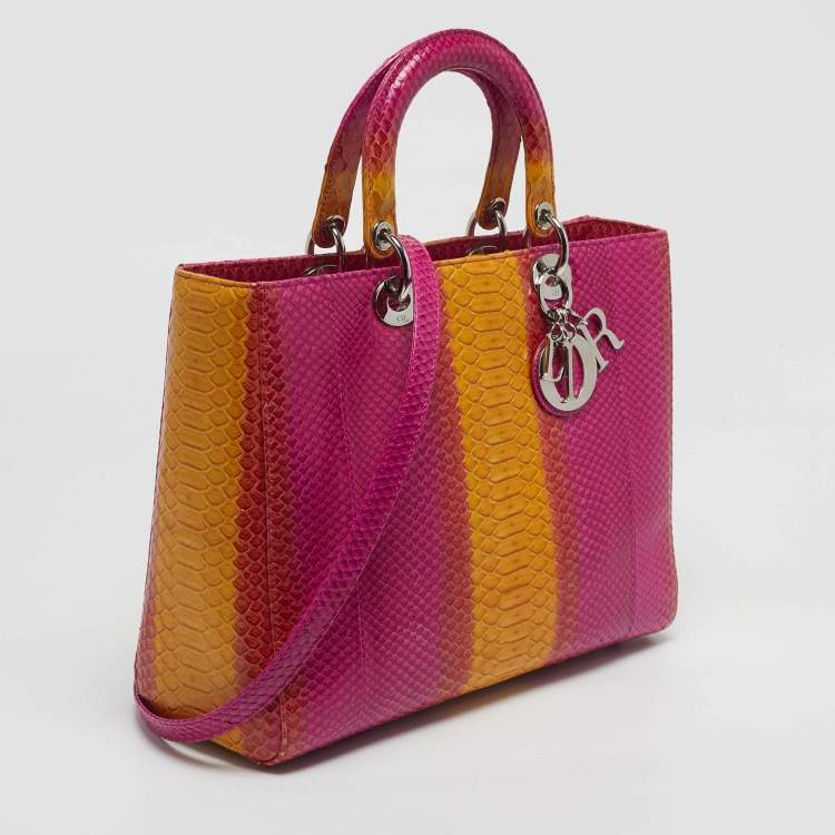 Pre Owned Dior Lady Dior Large Tricolor Python Tote