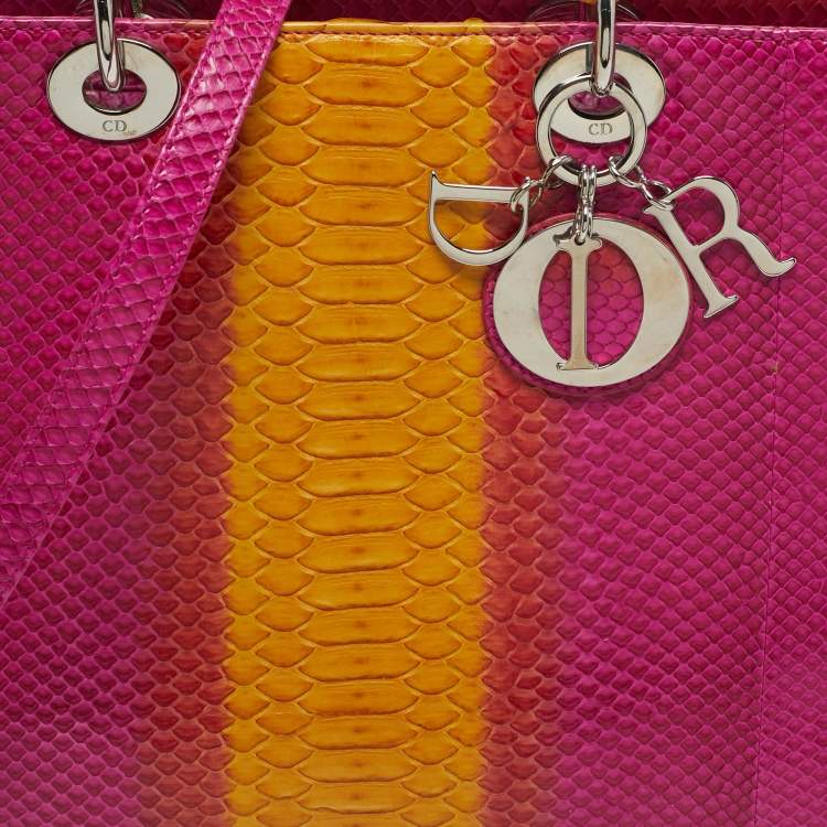 Pre Owned Dior Lady Dior Large Tricolor Python Tote