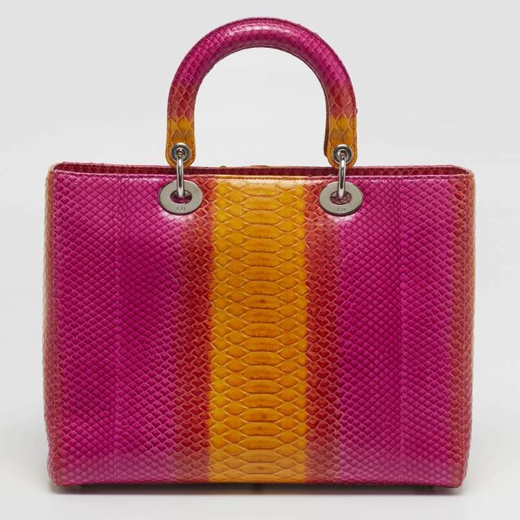 Pre Owned Dior Lady Dior Large Tricolor Python Tote