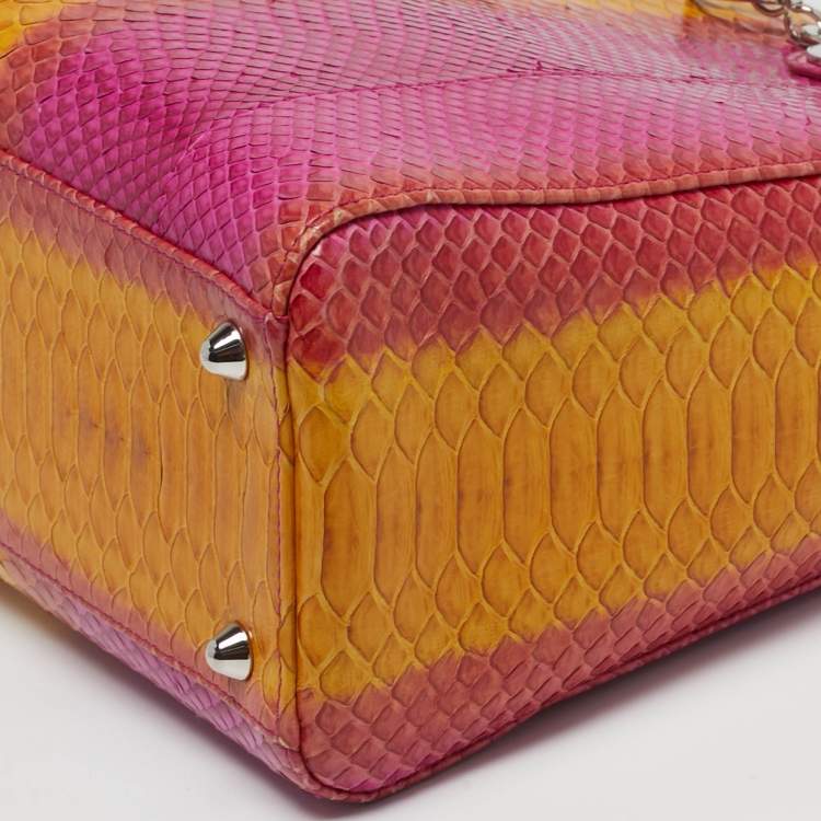 Pre Owned Dior Lady Dior Large Tricolor Python Tote