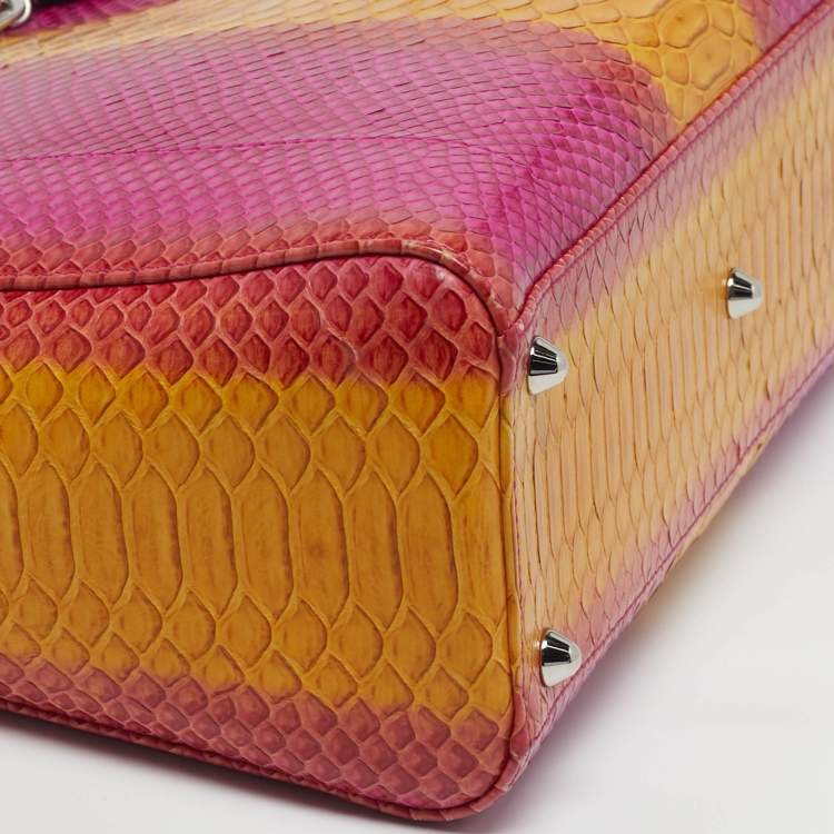 Pre Owned Dior Lady Dior Large Tricolor Python Tote