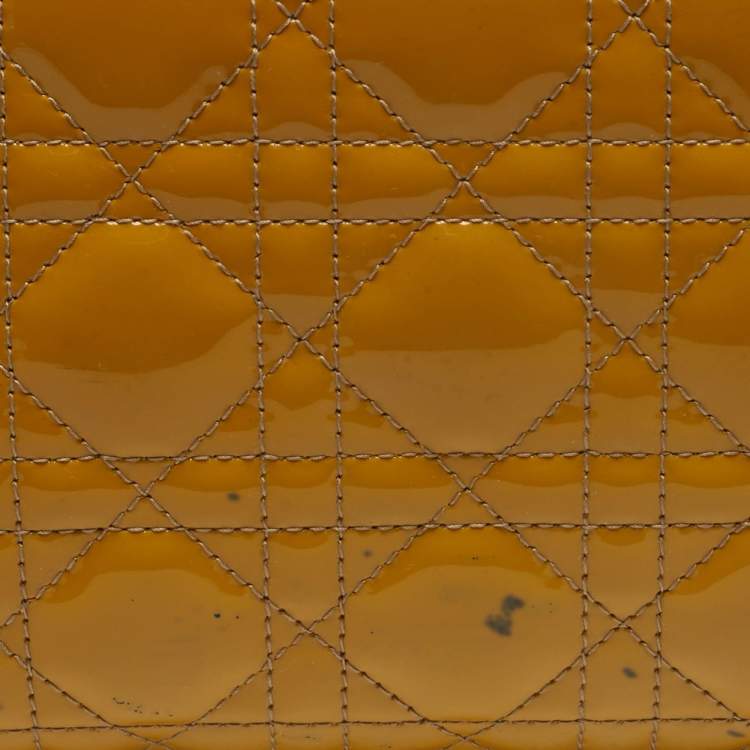 Pre Owned Dior Lady Dior Large Yellow Cannage Patent Leather Tote