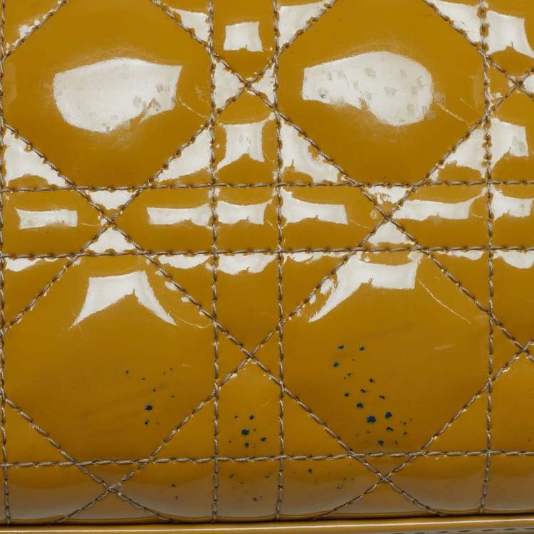 Pre Owned Dior Lady Dior Large Yellow Cannage Patent Leather Tote