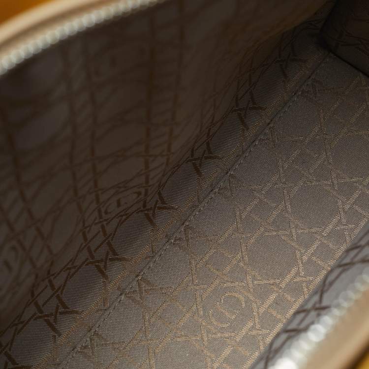 Pre Owned Dior Lady Dior Large Yellow Cannage Patent Leather Tote