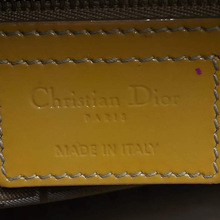 Pre Owned Dior Lady Dior Large Yellow Cannage Patent Leather Tote