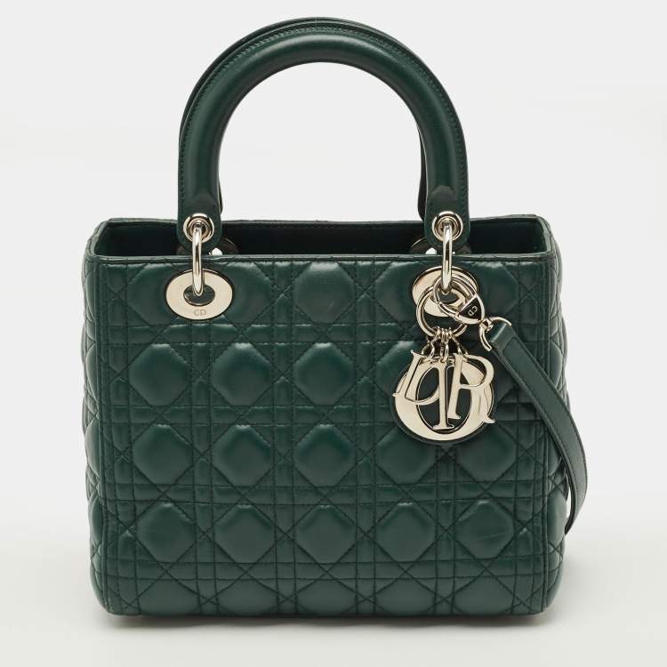 Pre Owned Dior Lady Dior Medium Green Cannage Leather Tote