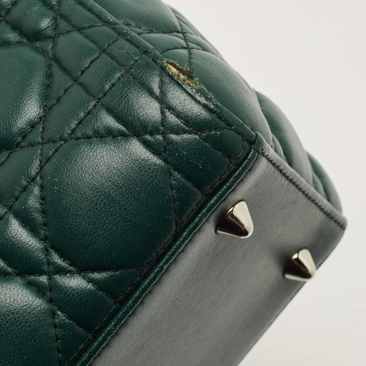 Pre Owned Dior Lady Dior Medium Green Cannage Leather Tote