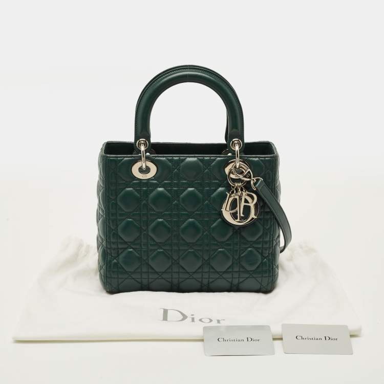 Pre Owned Dior Lady Dior Medium Green Cannage Leather Tote