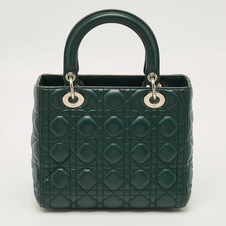 Pre Owned Dior Lady Dior Medium Green Cannage Leather Tote