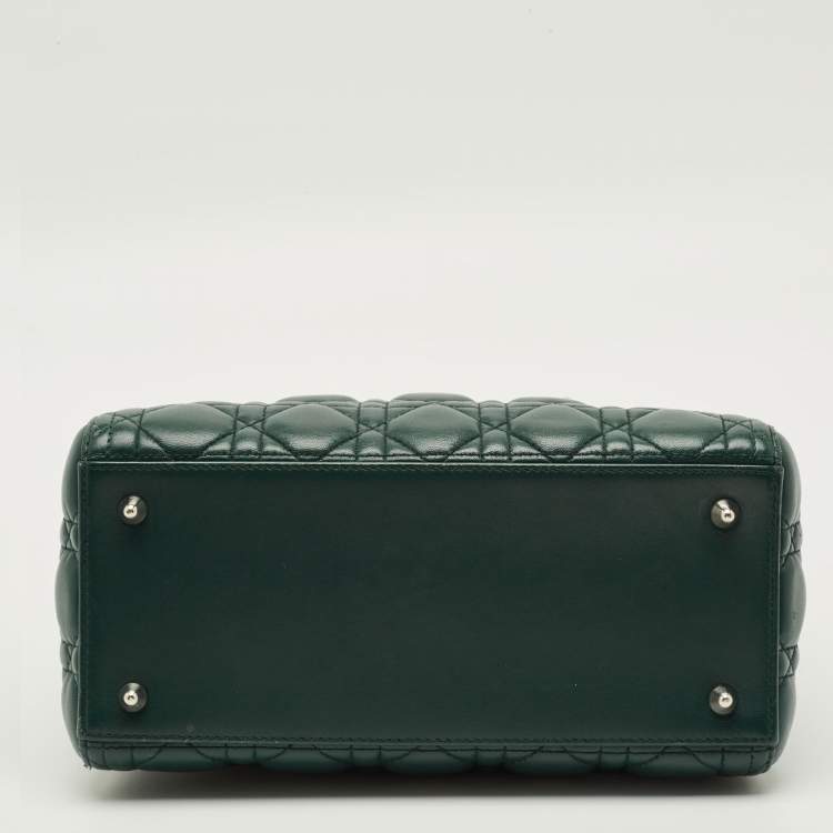 Pre Owned Dior Lady Dior Medium Green Cannage Leather Tote