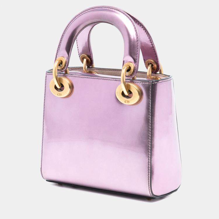 Pre Owned Dior Pink Mini Metallic Patent Lady Dior