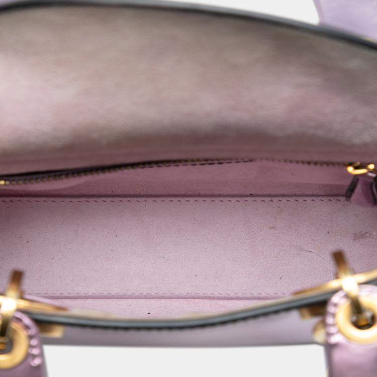 Pre Owned Dior Pink Mini Metallic Patent Lady Dior