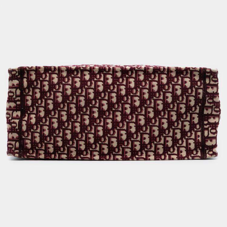 Pre Owned Dior Red Large Oblique Embroidered Canvas Book Tote