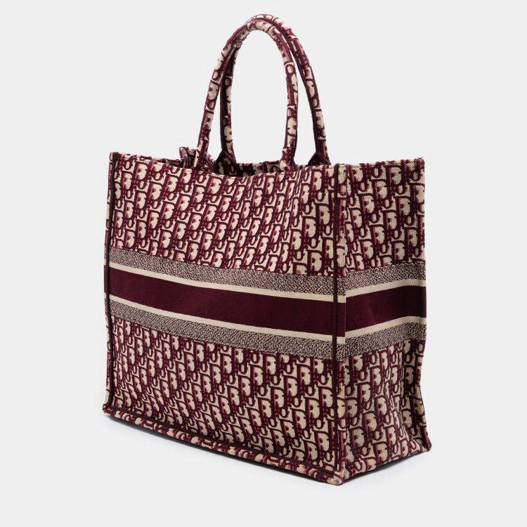 Pre Owned Dior Red Large Oblique Embroidered Canvas Book Tote