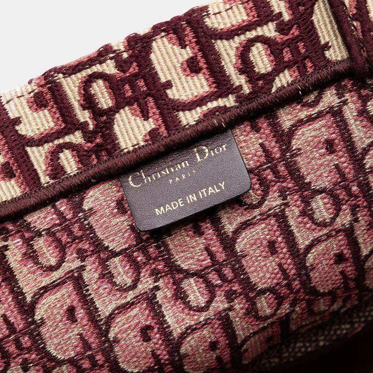Pre Owned Dior Red Large Oblique Embroidered Canvas Book Tote