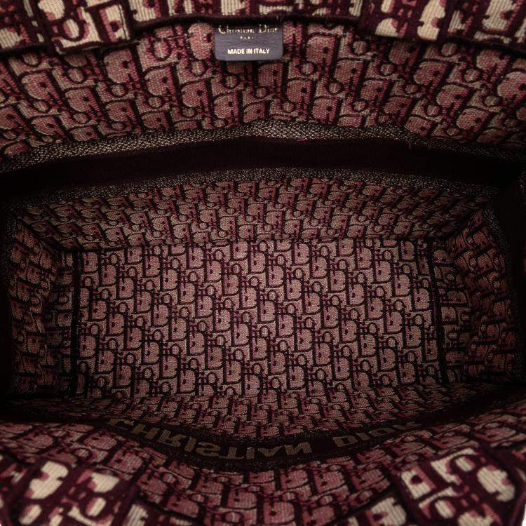 Pre Owned Dior Red Large Oblique Embroidered Canvas Book Tote