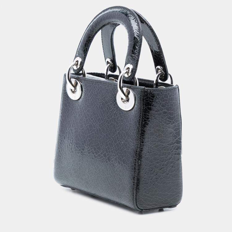 Pre Owned Dior Black Mini Deerskin Ceramic Effect Jeweled Swan Lady Dior