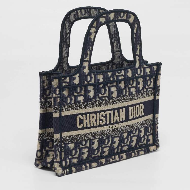 Pre Owned Dior Book Mini Navy Blue Oblique Canvas Tote
