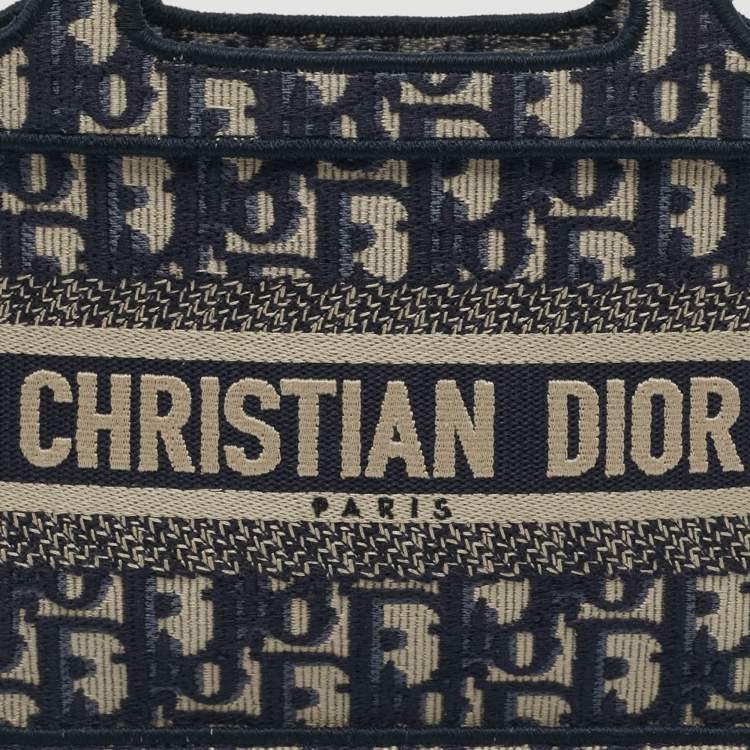 Pre Owned Dior Book Mini Navy Blue Oblique Canvas Tote