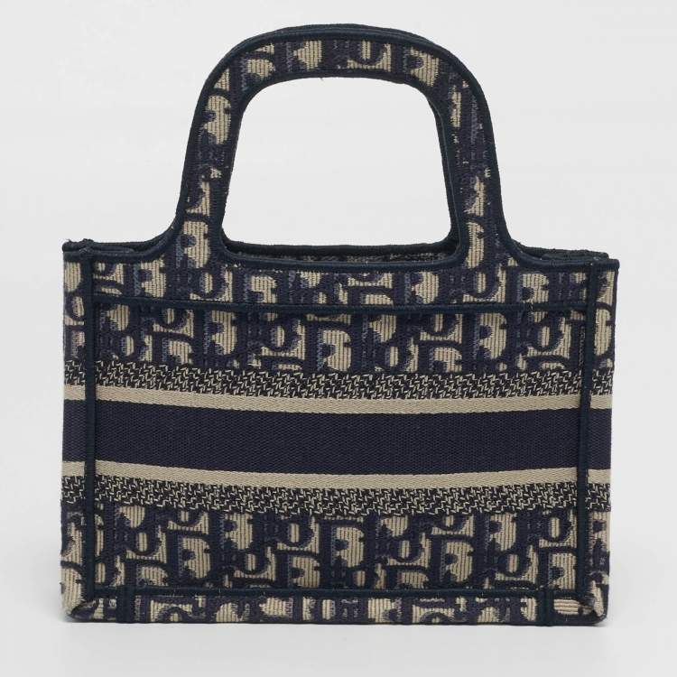 Pre Owned Dior Book Mini Navy Blue Oblique Canvas Tote