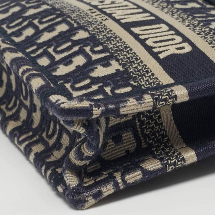 Pre Owned Dior Book Mini Navy Blue Oblique Canvas Tote