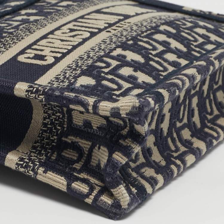 Pre Owned Dior Book Mini Navy Blue Oblique Canvas Tote