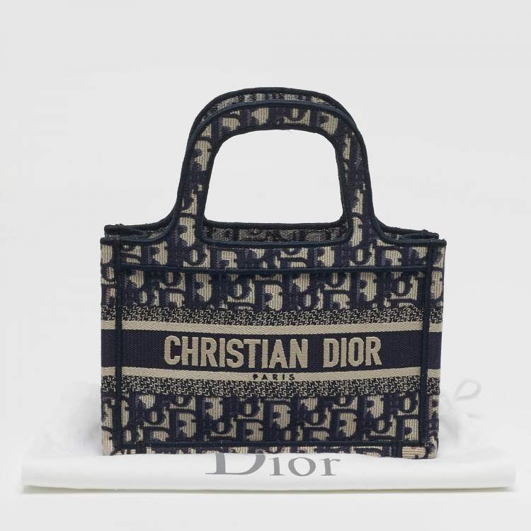 Pre Owned Dior Book Mini Navy Blue Oblique Canvas Tote